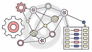 Abstract Network of Gears and Data, vector design Generative AI