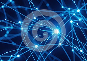 Abstract network of glowing blue connections and nodes representing data and communication