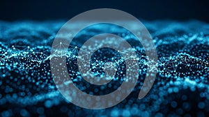 Abstract Network of Glowing Blue Dots and Lines Connecting in a Digital Data Stream Visualization