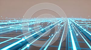 Abstract Network of Glowing Blue Lines and Spheres