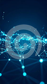 Abstract network of glowing blue nodes and lines on a dark background