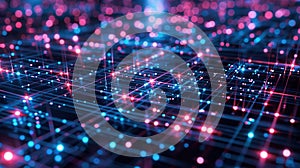 Abstract Network of Glowing Blue and Pink Lights