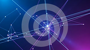 Abstract network of glowing blue and purple interconnected nodes and lines forming a digital data visualization