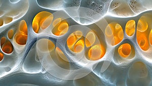 Abstract Network Of Glowing Cells, Bright On White Background, Complex Geometric Organic Pathways