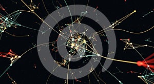 Abstract Network of Glowing Lines and Nodes in Dark Space connection data