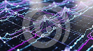 Abstract network of glowing lines and nodes representing data flow and connectivity in digital space