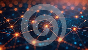 Abstract network of glowing nodes, connections represents deep learning processes. Dynamic, futuristic tech visual. Complex data