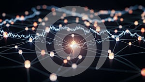 Abstract network of glowing nodes and data lines