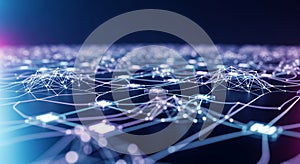 Abstract Network of Glowing Nodes and Lines on Dark Background