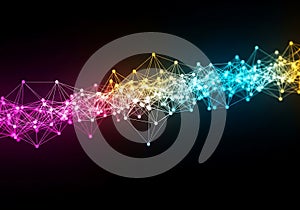 Abstract network of glowing nodes and lines in rainbow gradient