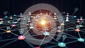 Abstract network of glowing nodes representing interconnected data