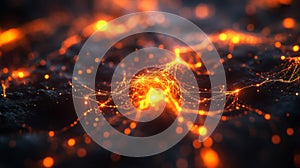 Abstract Network Glowing Orange Lines And Points