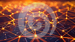 Abstract Network of Glowing Orange Lines and Points