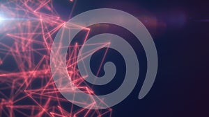 Abstract network of glowing red light lines forming polygonal structures and radiant connections in motion