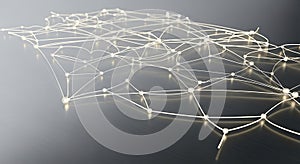 Abstract network of glowing white nodes and lines interconnected, representing data flow