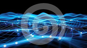 Abstract Network Grid With Glowing Nodes: Data Flow Visualization