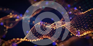 Abstract Network Grid with Glowing Orange and Blue Lights on Dark Background image