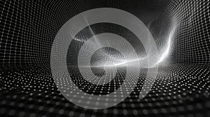 Abstract network grid tunnel connecting digital data points