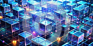 Abstract network of illuminated cubes representing data transmission. Generative AI