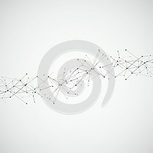 Abstract network of interconnected black lines and dots forms a geometric pattern on