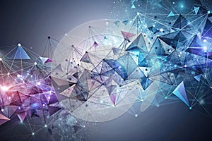 Abstract network of interconnected geometric shapes forming a complex digital structure. Generative AI