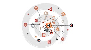 Abstract network of interconnected geometric shapes and lines, symbolizing data, technology