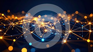 Abstract network of interconnected glowing nodes, digital data connection, technology background