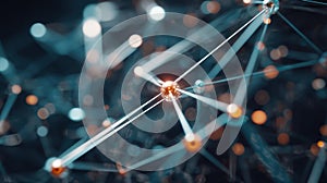 Abstract network of interconnected nodes and lines against dark background