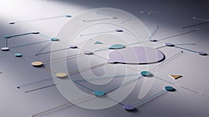 Abstract network of interconnected nodes and lines with geometric shapes connection