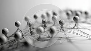 Abstract network of interconnected nodes and lines on a smooth surface