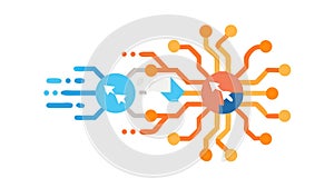 Abstract network of interconnected nodes, symbolizing complex data flow, vector design Generative AI