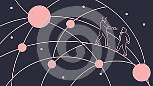 Abstract network of interconnected spheres and figures, vector design Generative AI