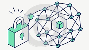 Abstract Network with Lock, Blockchain Security Concept, vector design Generative AI