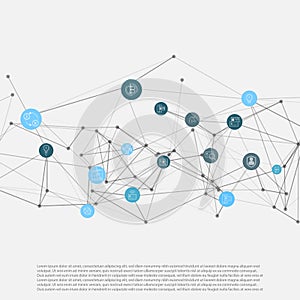 Abstract network mesh with bitcoin icons collection - illustration vector background