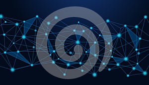 Abstract network pattern with connected lines and glowing dots on a dark blue background