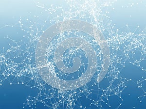 Abstract network pattern with white nodes and lines on blue background