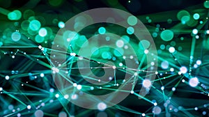 Abstract Network Plexus Background With Green Glow - Technology, Data, Science Visual