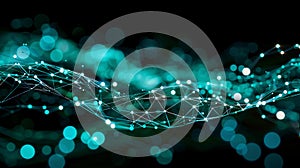 Abstract Network Plexus Connection Of Data Points And Lines With Teal Bokeh