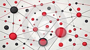 Abstract network of red and black nodes connected by lines