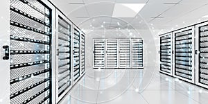 Abstract network on server room data center 3D rendering