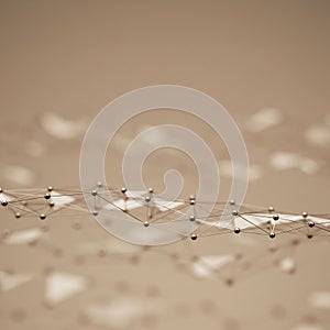 An abstract network structure composed of interconnected nodes and lines. The