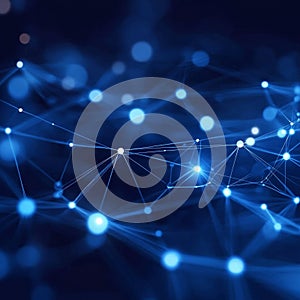 Abstract network technology background with blue connecting lines and nodes