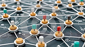 Abstract Network Visualization Colorful Nodes Connected by Lines on Dark Background