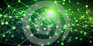 Abstract Network Visualization Connected Nodes on a Digital Green Tech Background Illustrating Modern Data Flow and