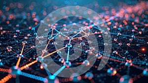 Abstract network visualization with glowing digital nodes and connecting lines