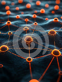 Abstract network visualization glowing nodes connected by lines, forming a dynamic, interconnected web. Represents global