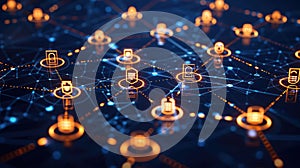 Connected Devices Network with Data Sharing: Futuristic Digital Structure.