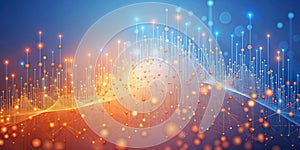 Abstract network visualization interconnected nodes and glowing lines representing data flow and digital connectivity. Generative