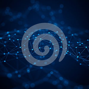 Abstract network visualization with interconnected nodes and lines forming a