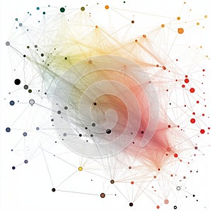 Abstract network visualization with multicolored nodes and connecting lines